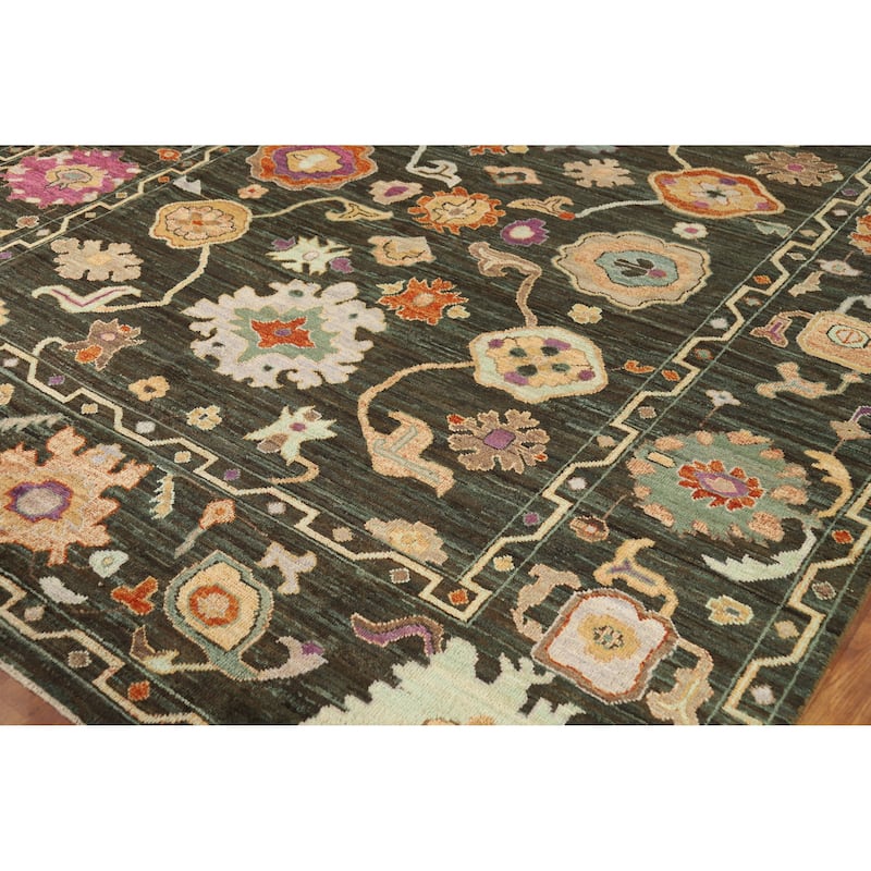Hand Knotted Oriental 100% Wool Carpet Transitional All-Over Brown Oushak Area Rug - 9' 9'' X 8' 1''