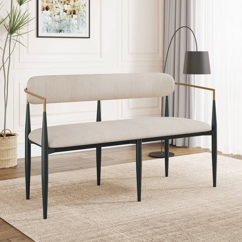 Christopher Knight Home - Elias Modern Metal Loveseat Settee with Elegant Upholstered Seating - Black + Beige/Fabric