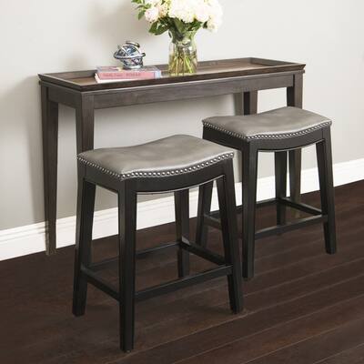 Abbyson Rivoli Grey Bonded Leather Nailhead Trim Counter Stool