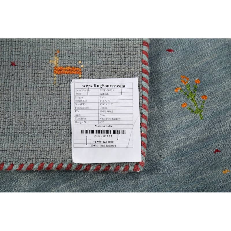Tribal Gabbeh Indian Accent Rug Handmade Blue Wool Carpet - 2'7"x 4'9"