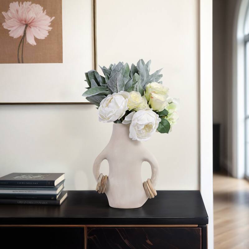 Pottery Vase Dual Ring Handles Sculptural Accent Handcrafted Form - 13" x 4" x 15"