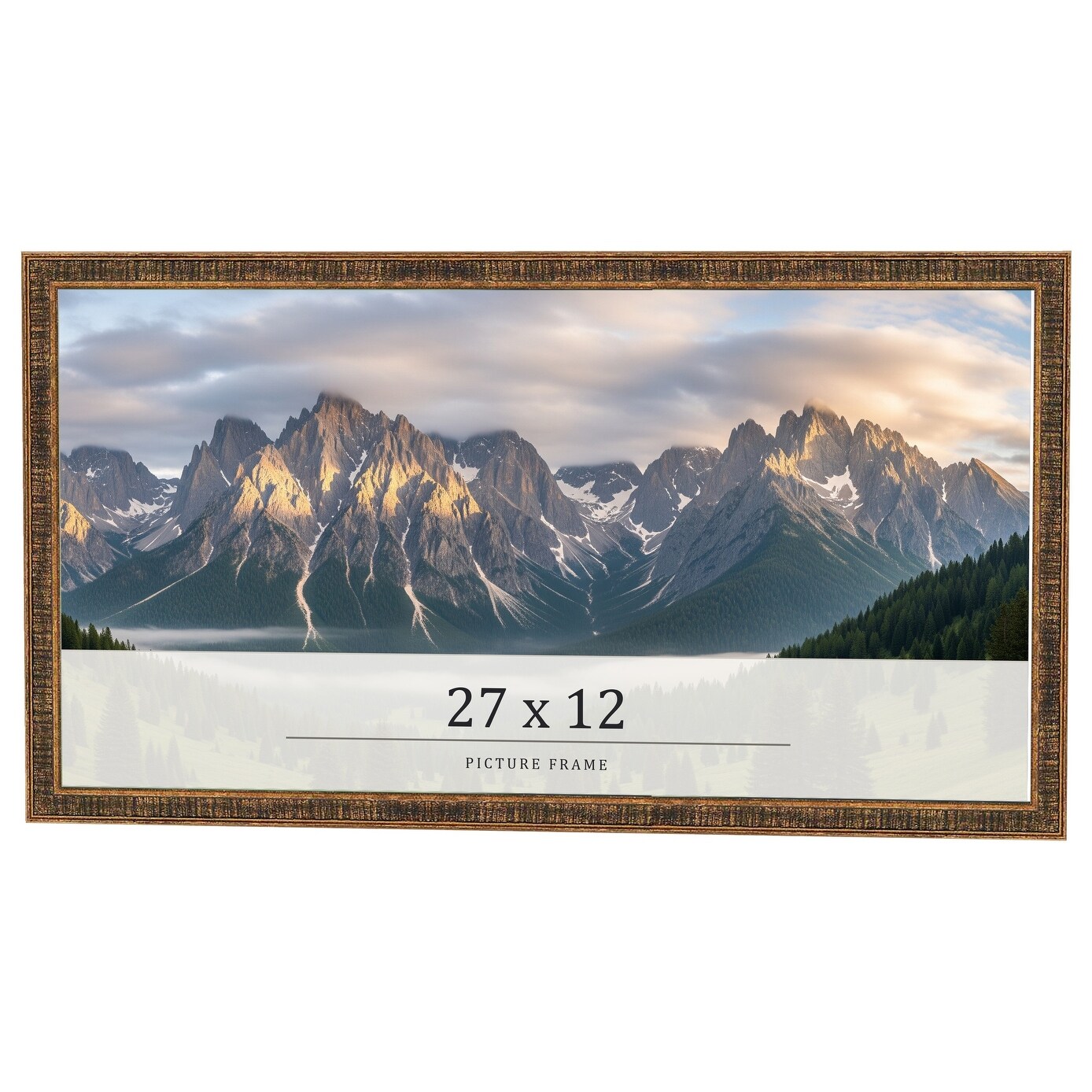27x12 Frame Black Real Wood Picture Frame Kingsley Gold Distressed Photo Frame with UV Acrylic Foam Board Backing &