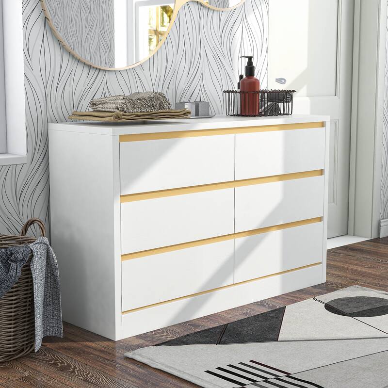 DH BASIC Mod Modern White 47-inch Wide 6-Drawer Double Dresser by Denhour - White