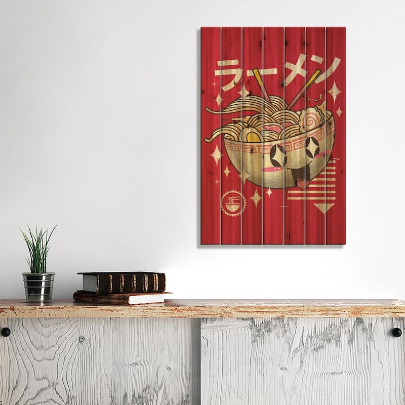 Kawaii Ramen Print On Wood by Vincent Trinidad - Multi-Color