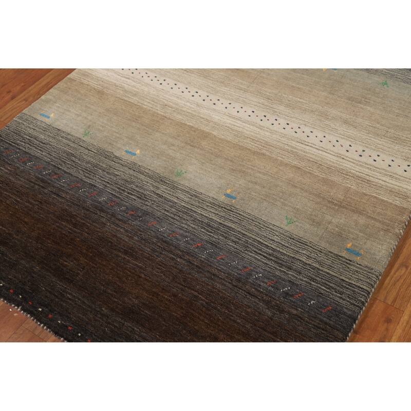 Hand Knotted Oriental 100% Wool Carpet Tribal Stripe Multi-Colored Gabbeh Area Rug - 5' 9'' X 4' 1''