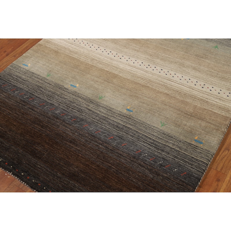 Striped Gabbeh Indian Rug Handmade Wool Carpet - 4'1" x 5'9"
