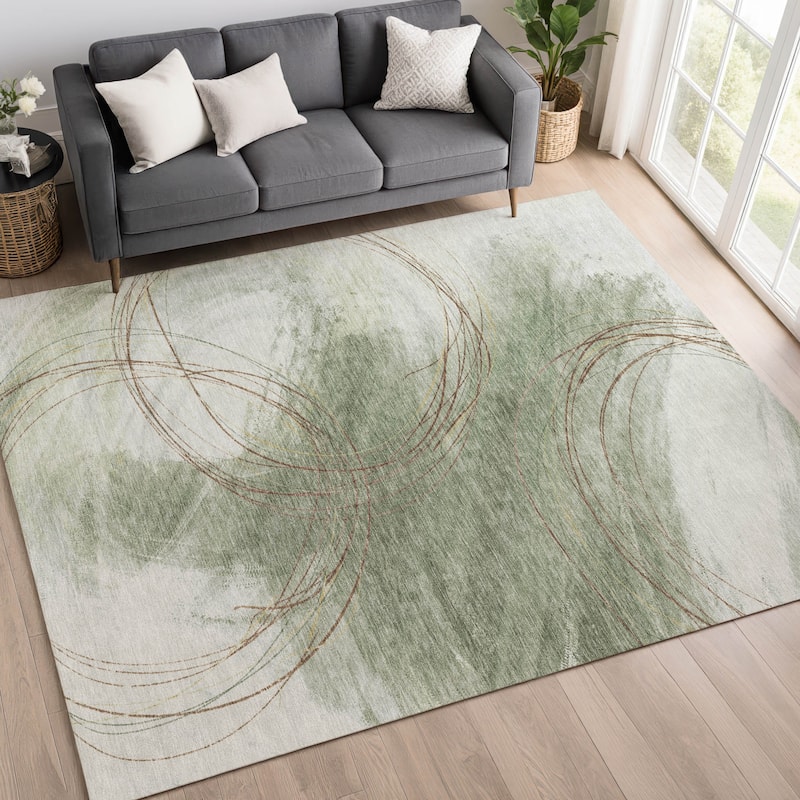Machine Washable Indoor/ Outdoor Abstract Modern Chantille Rug