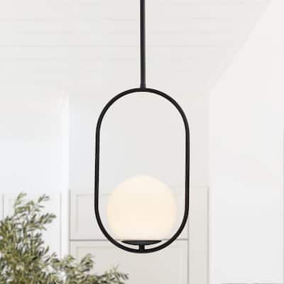 Black Globe Glass Pendant Light Mid Century Chandelier for Dining Room