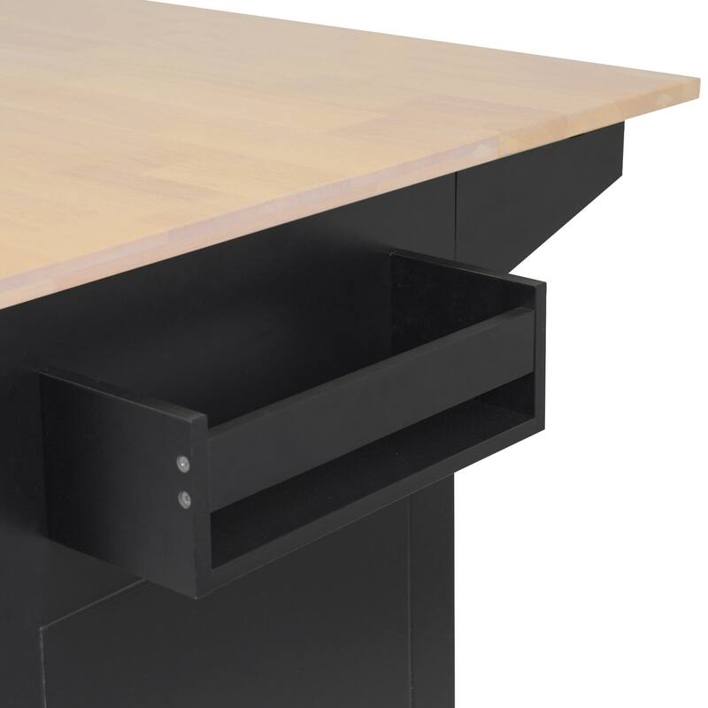 Rubberwood Kitchen Cart with Drop Leaf, Internal Storage Rack, and 2 Drawers