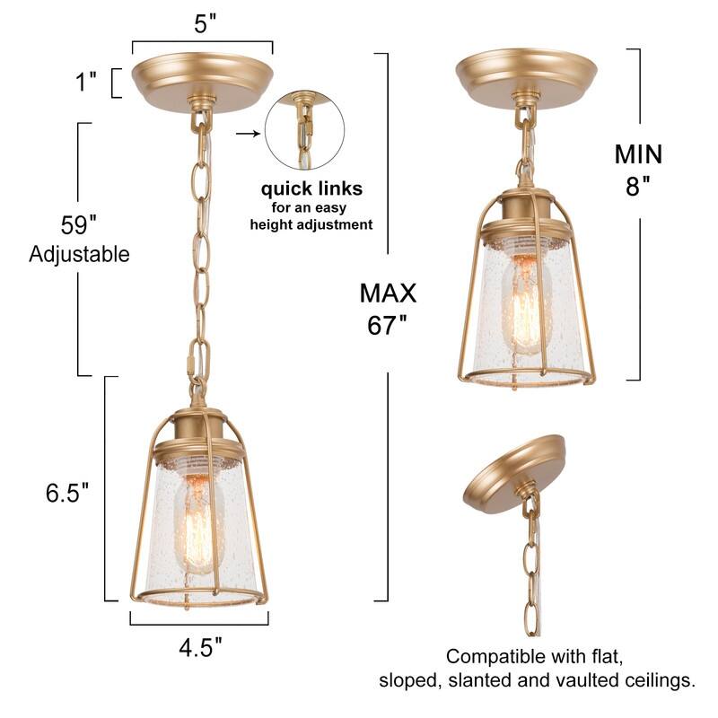 Mini Modern Coastal Brass/ Bronze Lantern Pendant LED Dimmable Kitchen Island Lighting with Glass - 5 inches