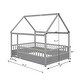preview thumbnail 4 of 5, Full Size Floor Wooden Bed with House Roof Frame and Fence Guardrails