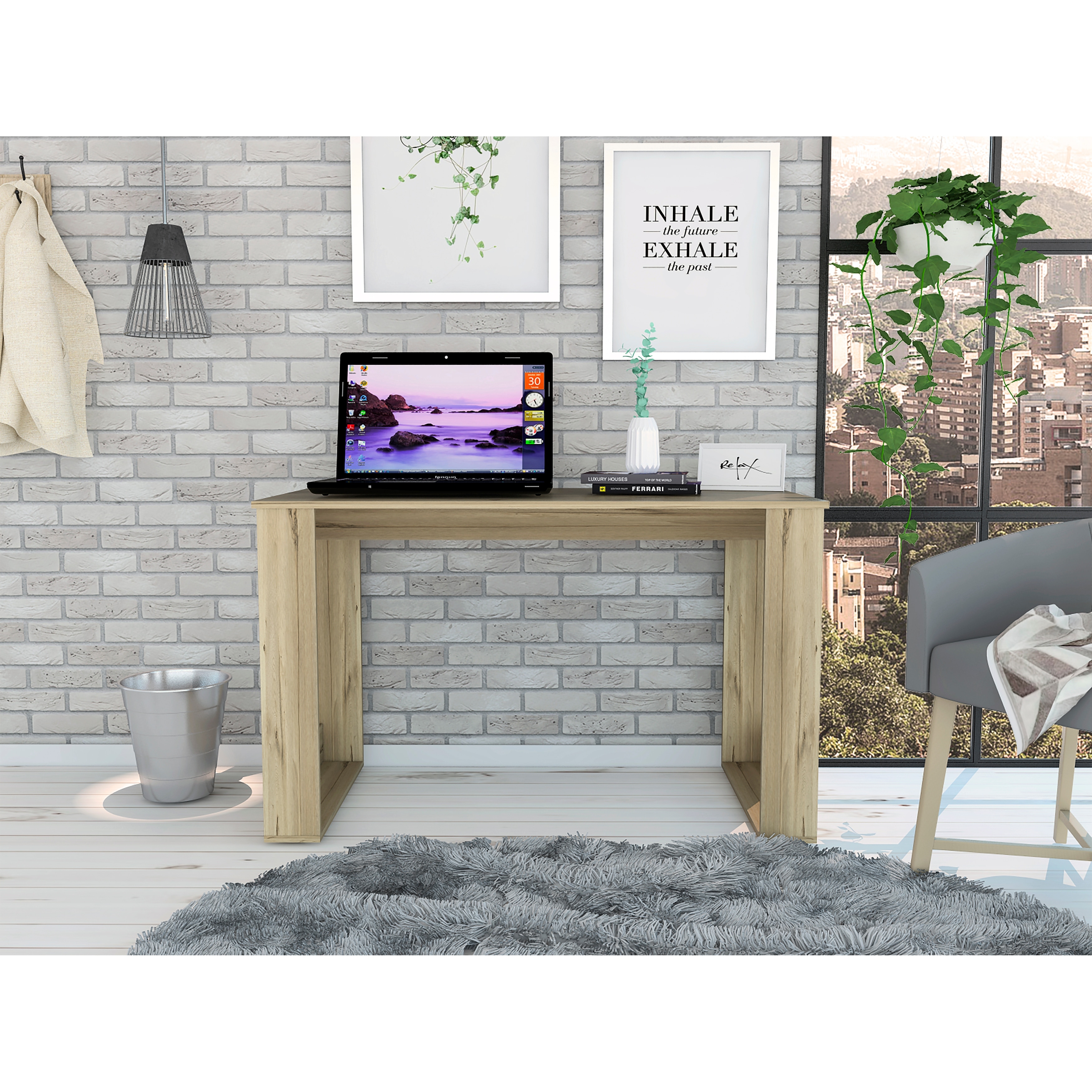 Compact Smokey Oak Computer Desk with Legroom
