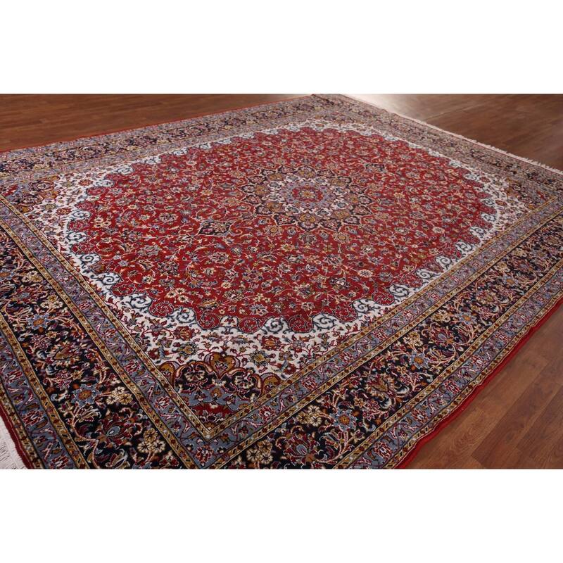 Traditional Red Kashan Turkish Area Rug Oriental Machine Made Carpet - 9'8" x 12'5"