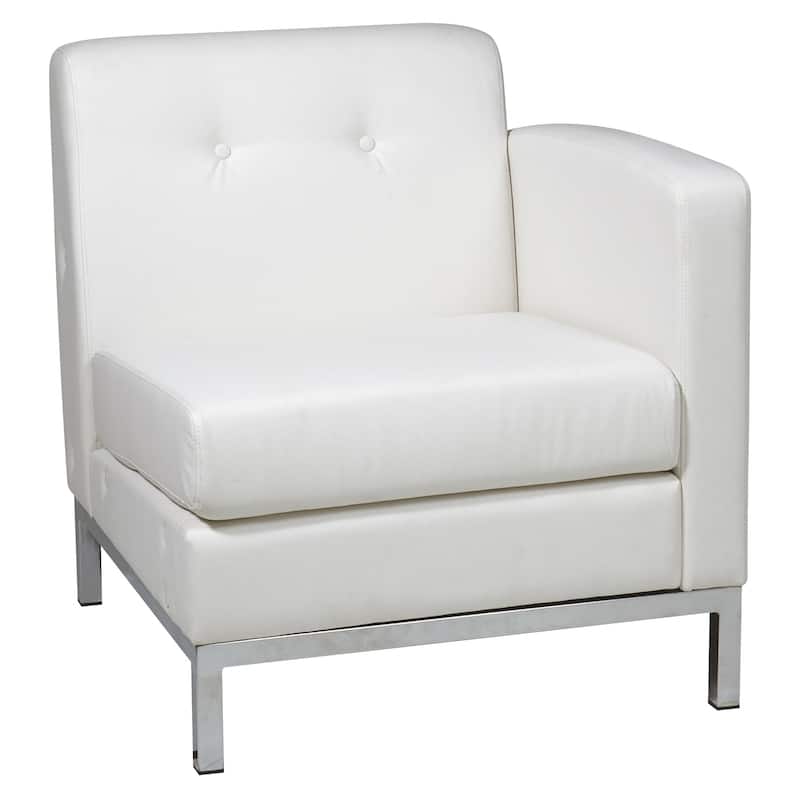 Wall St. Faux Leather and Chrome Right-arm Chair - White