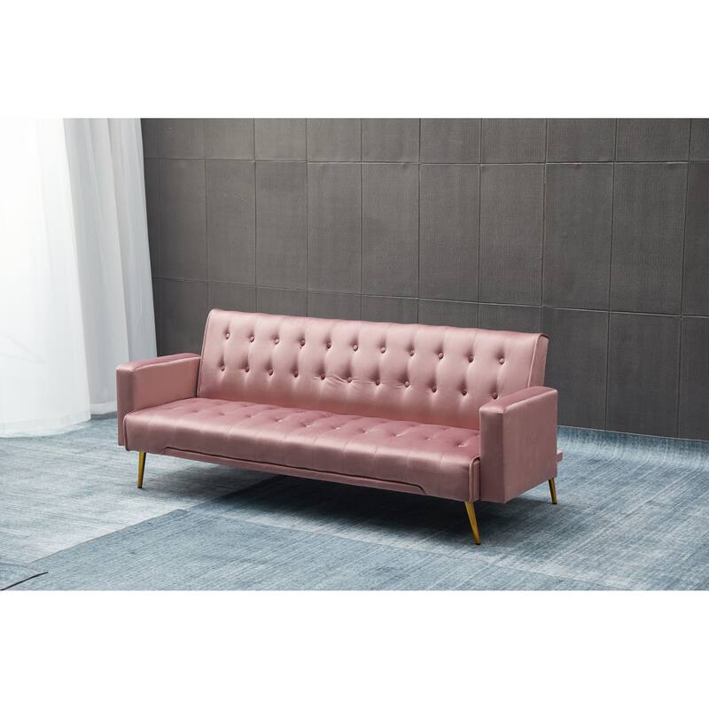Rose Sofa Bed with Golden Metal Legs, Solid Wood+MDF, 75x32x29 inches