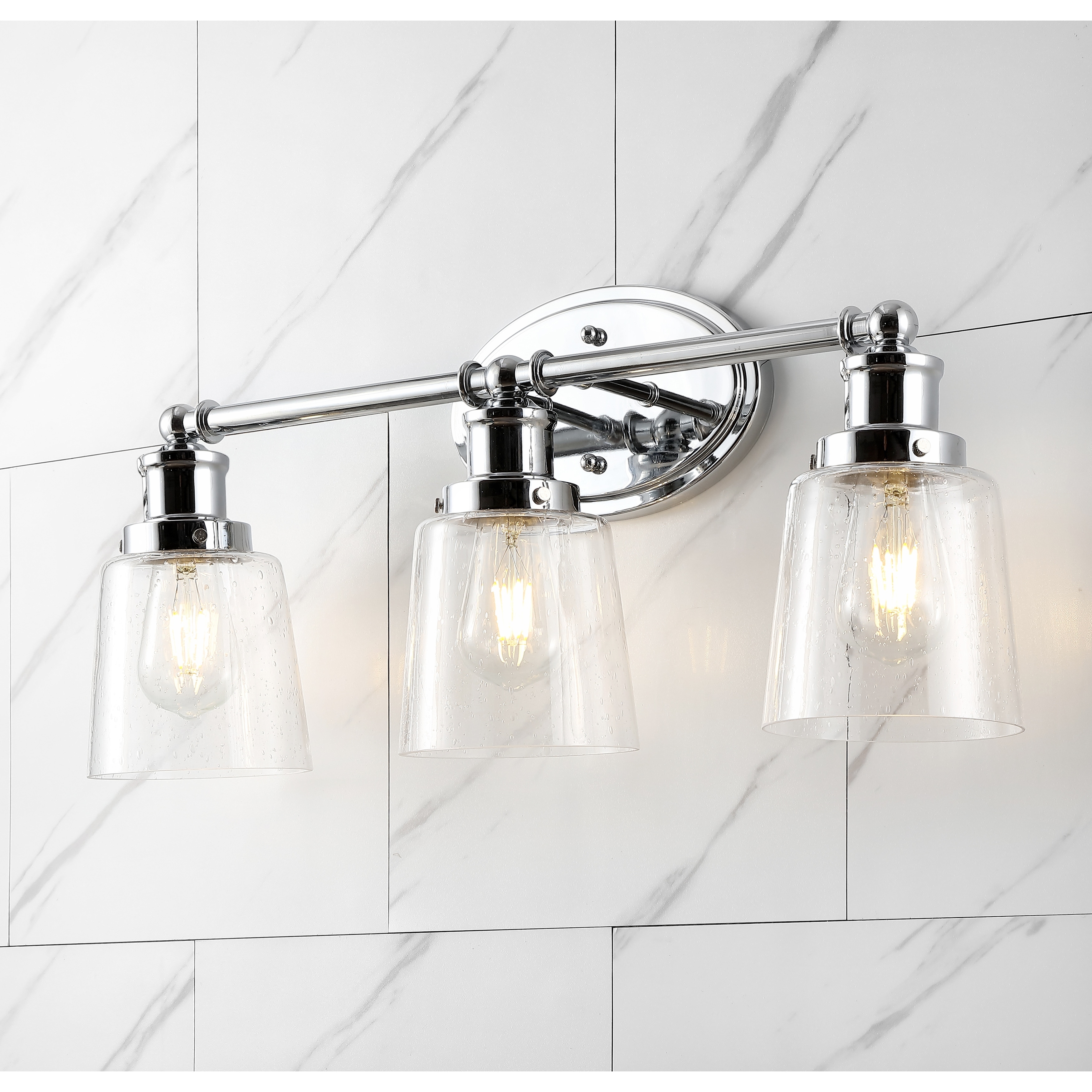 JONATHAN Y Sandrine 3-Light Iron/Seeded Glass Classic Cottage LED Vanity Light