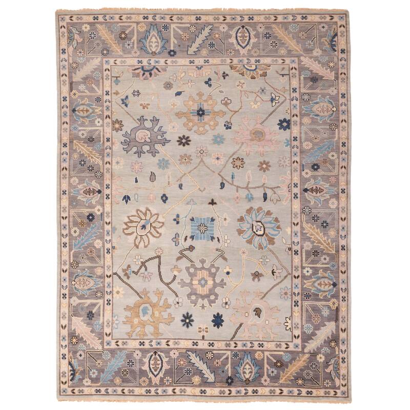 ECARPETGALLERY Hand-knotted Modern Oushak Light Grey Wool Rug - 8'11 x 11'9