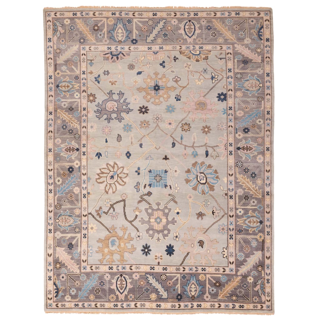 ECARPETGALLERY Hand-knotted Modern Oushak Light Grey Wool Rug - 8'11 x 11'9