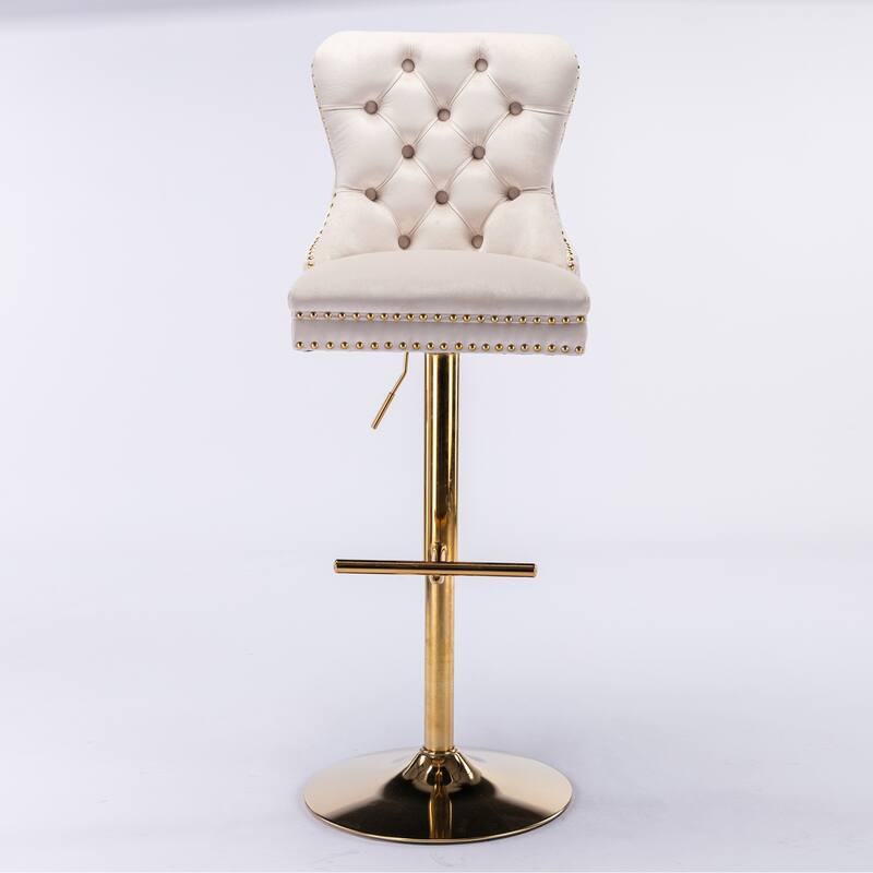 Thick Golden Swivel Velvet Barstools Adjusatble Seat Height, Upholstered Bar Stools with Backs Tufted - N/A