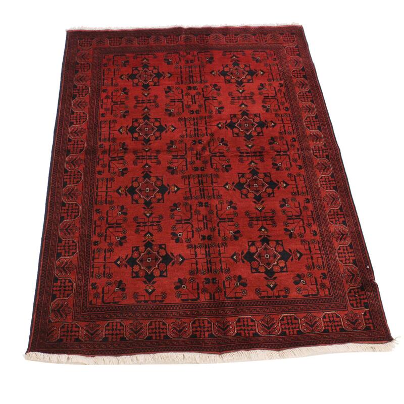 Tribal Biljik Khal Mohammadi Blaze Red/Black Rug - 4'3'' x 6'2''