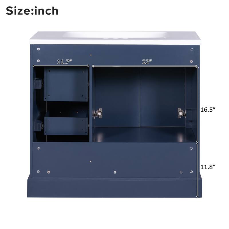 36 inch Solid Wood Traditional Bathroom Vanity with Ceramic Sink and Four Drawers