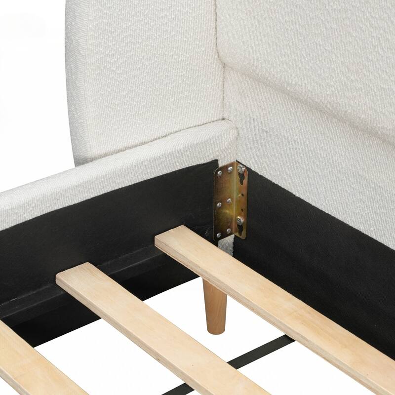 Upholstered Platform Bed Boucle Fabric and Wingback Headboard