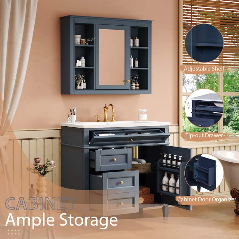 36''Bathroom Vanity With Medicine Cabinet,Modern Bathroom Storage Cabinet With 2 Soft Closing Doors And 4 Drawers,Single Sink