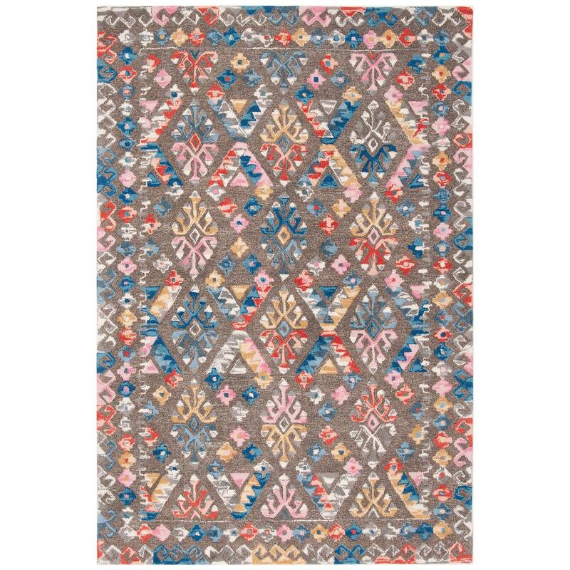 SAFAVIEH, Handmade Micro-Loop Anastazie Wool Rug - 5' x 8' - Grey/Blue