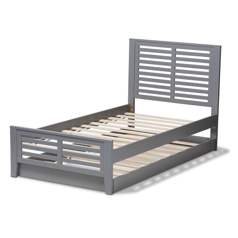 Twin Platform Bed with Trundle - Modern Grey Wood Bed Frame - City Chic Style - Easy Assembly