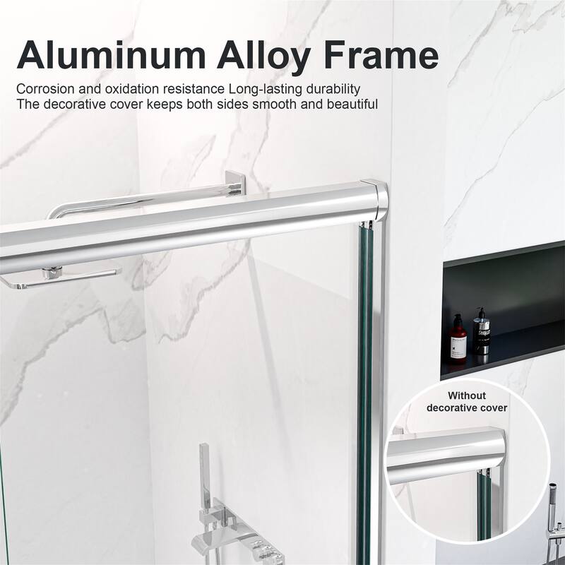 44"-48"W Semi-Frameless Shower Door - 72"H 6mm Tempered Glass