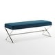 preview thumbnail 5 of 17, Della Entryway Velvet Bench with Gold or Chrome X-Legs navy/ chrome