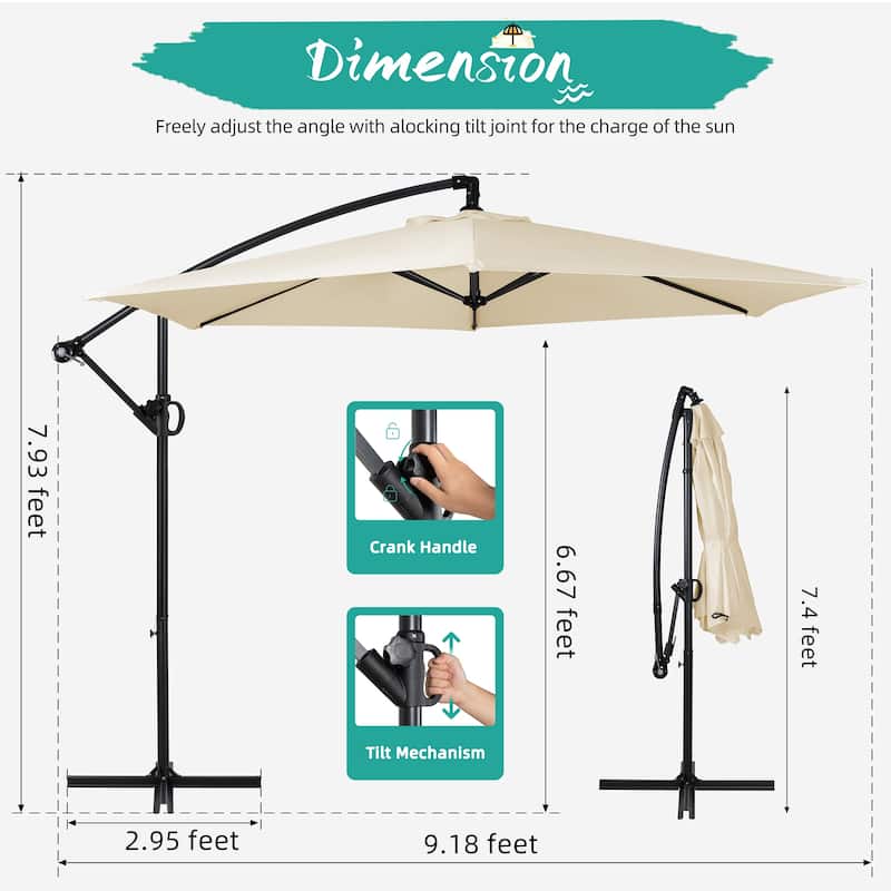 Futzca 9FT Outdoor Hanging Offset Patio Umbrella
