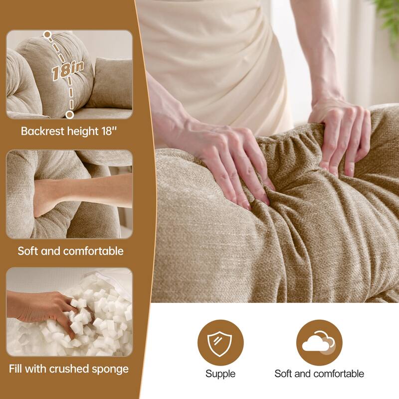 Sectional Sofa with Tufted Backrest, Chaise Lounge Sofa with 2 Throw Pillows, Four-Seater Recliner Sofa for Living Room