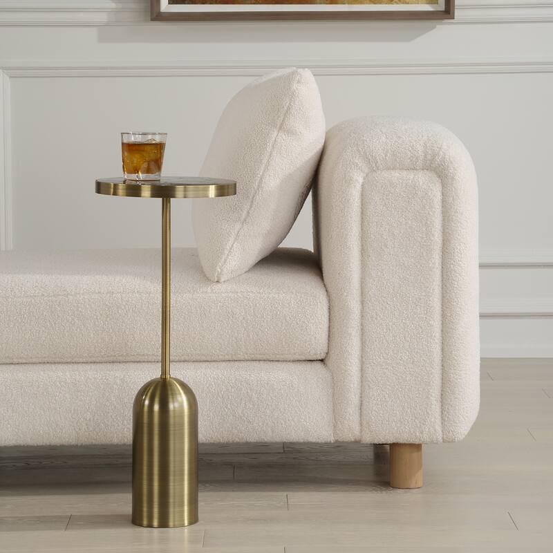 Round Stone Top Drink Table - 24.25" - Brass Finished