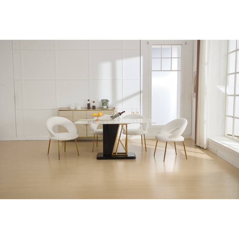 Set of 1 Teddy Fabric Dining Chairs With Curved Backrest and Golden Metal Legs for Kitchen or Dining Room