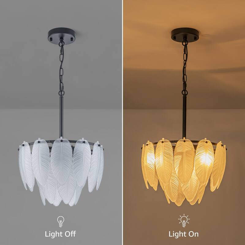 Starsky Modern 3-Light Tiered Feather-Shaped Glass Chandelier - Black