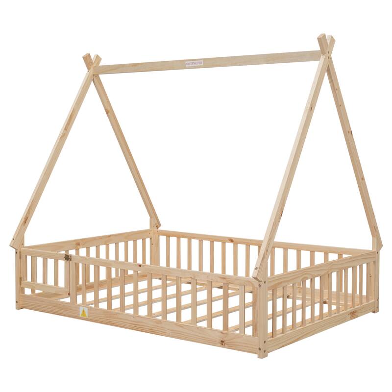 Full Tent-shaped Floor Bed, with Guardrails, Slats, Door