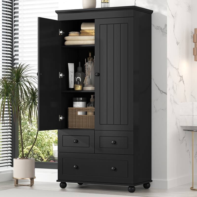Tall Storage Cabinet With Three Drawers For Bathroom/Office