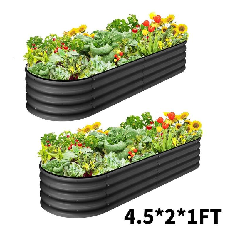 2 Pcs 4.5x2x1ft Galvanized Raised Garden Bed, Planter Box for Vegetables, Flowers, Fruits - Grey