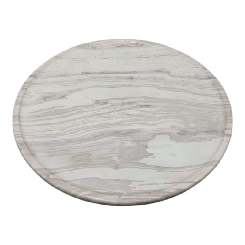 Marble Stone Decorative Tray Round Chiseled Design - 16" Ivory - 16" x 16" x 2"