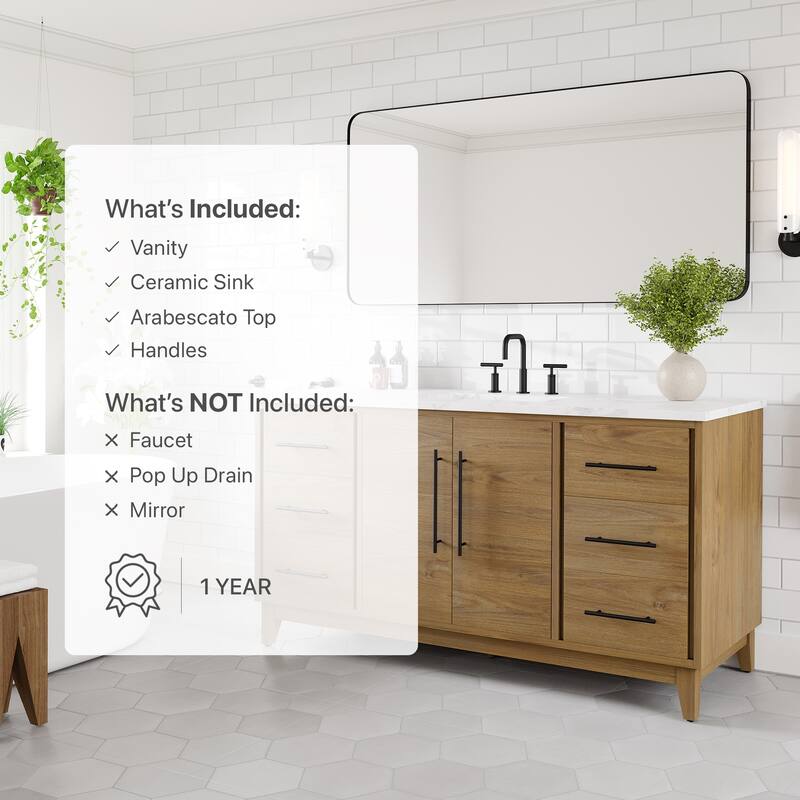 Graham 60"W Oak SS Bath Vanity with WH Arabescato Engineered Stone Top