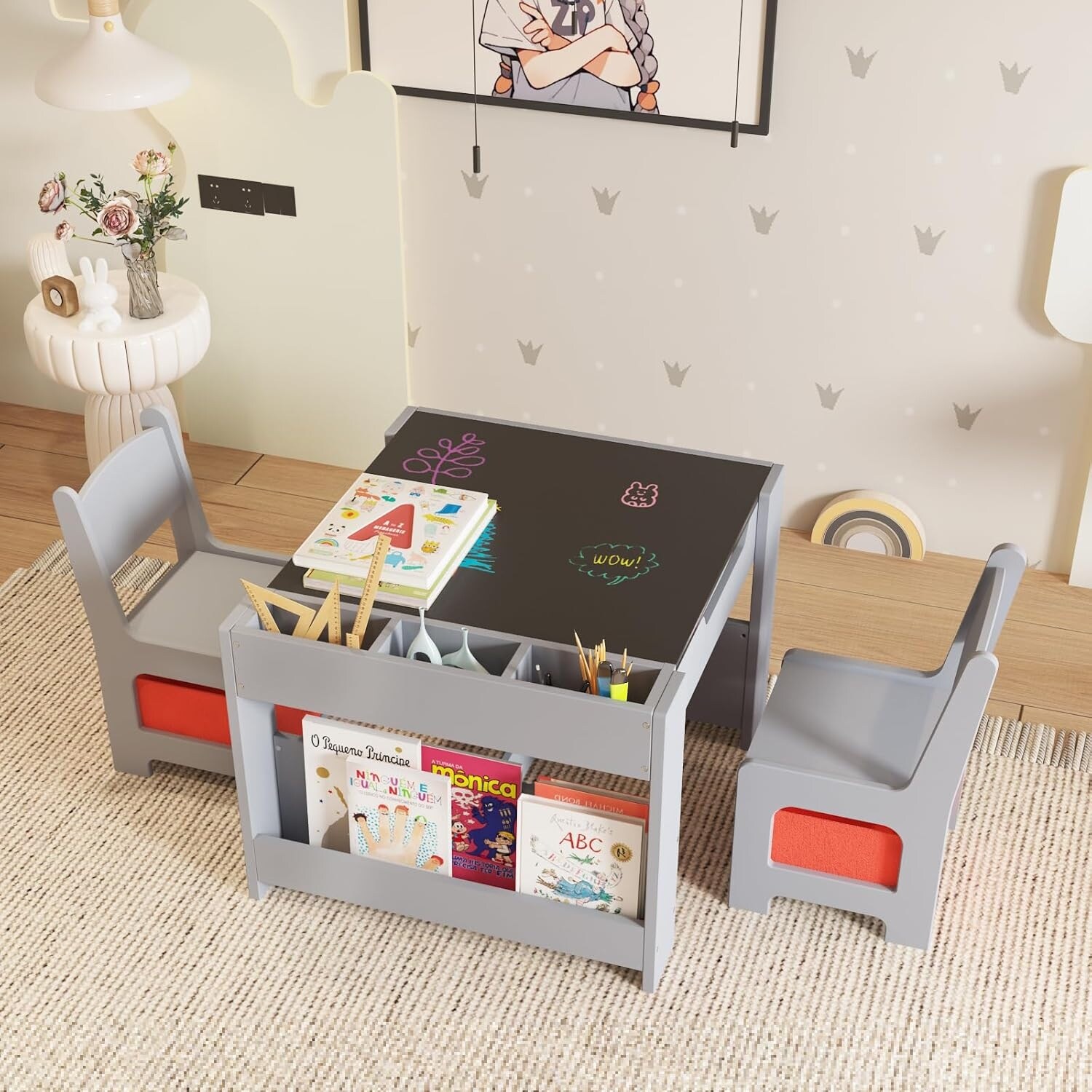 Grey childrens table and chairs hot sale