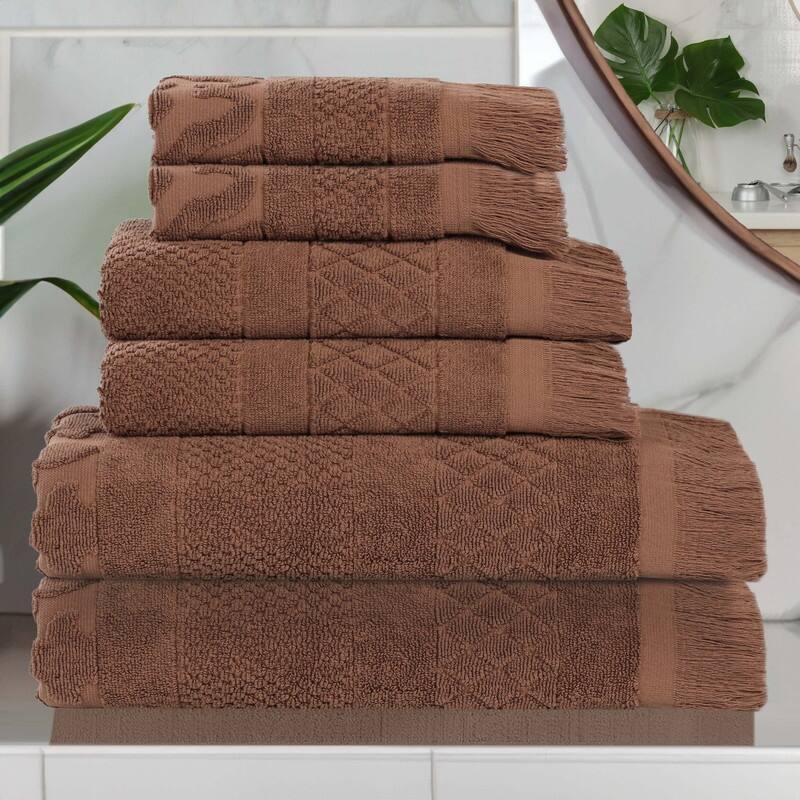 Superior Rolla Cotton Geometric Jacquard Plush Soft 6 Piece Towel Set