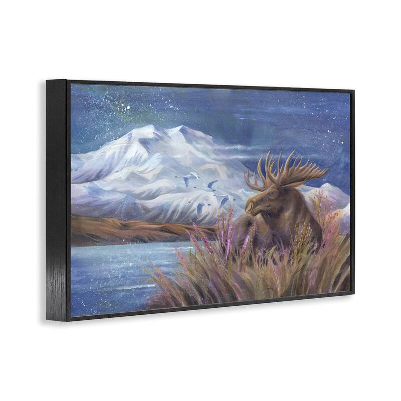Stupell Moose & Snowy White Mountain Framed Giclee Art Design By Jody Bergsma
