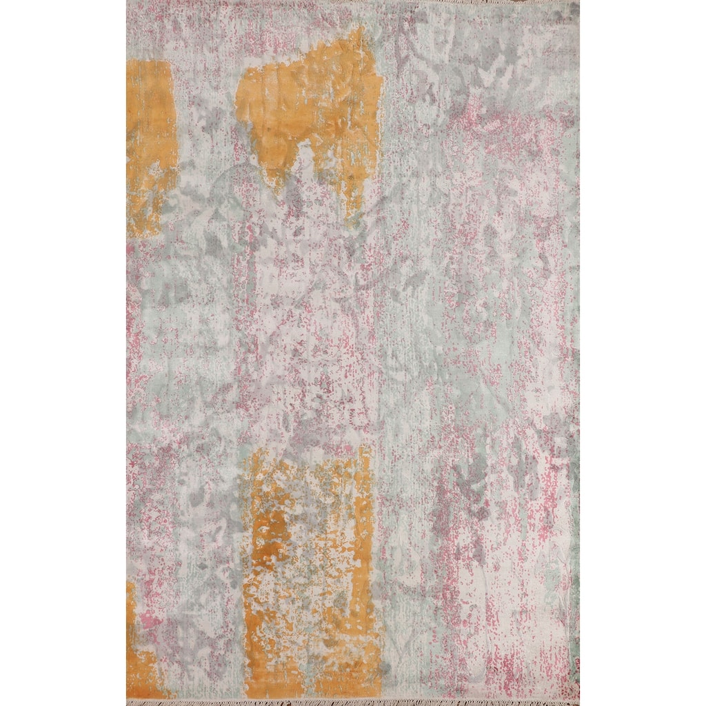 Contemporary Indian Area Rug Handmade Abstract Wool Carpet - 5'7"x 8'0"