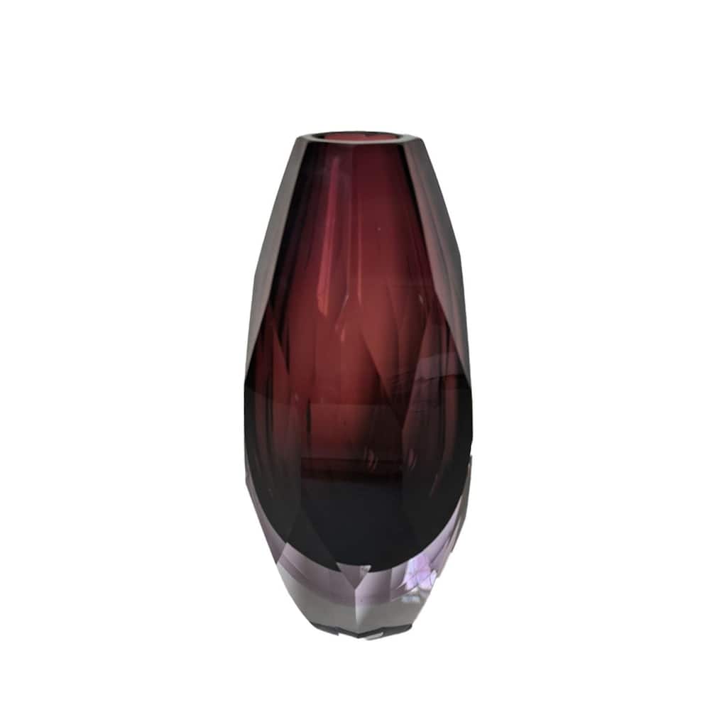Elegant Plum Cut Glass Vase with Faceted Base Modern Decor Accent Art