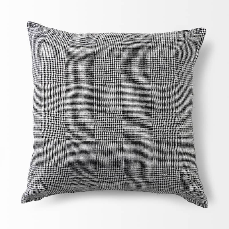 HomeRoots 14" X 26" Black And White Herringbone Plaid Linen Throw Pillow Cover