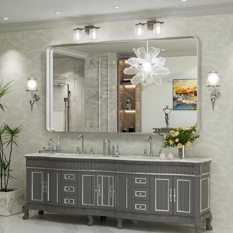 TokeShimi Modern Metal Frame Bathroom Vanity Wall Mirror - 55x36 - Silver
