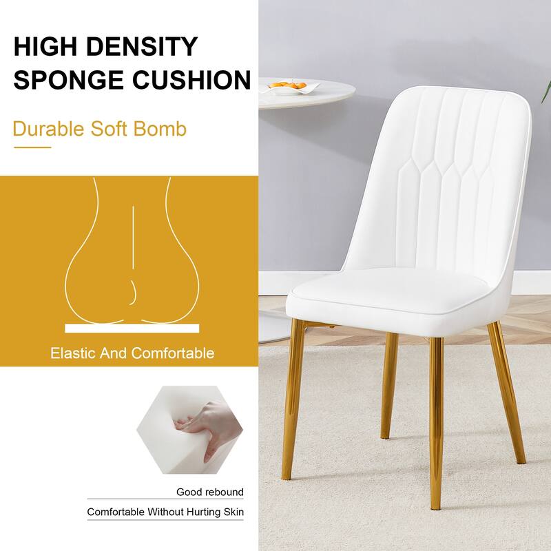 4 modern dining chairs, sleek PU leather backrest, and gold metal legs bring a comfortable home experience to the kitchen