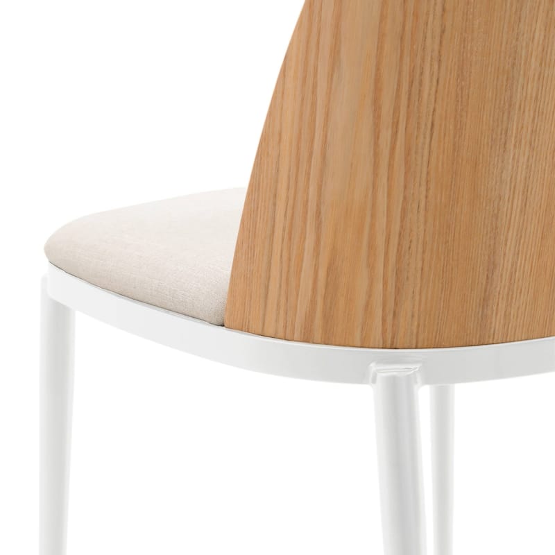 LeisureMod Tule Dining Chair with Upholstered Seat and White Steel Frame, Set of 2